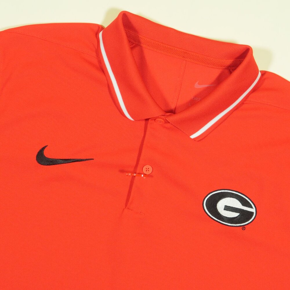 Nike Georgia Bulldogs Dri Fit Coaches Polo Shirt Mens L Red Mesh Short Sleeve